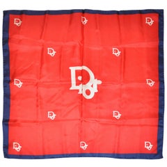 Christian Dior Signature Logo Red White & Navy Silk Scarf