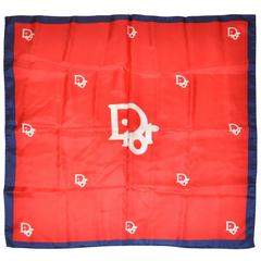 Christian Dior Signature Logo Red White & Navy Silk Scarf 6