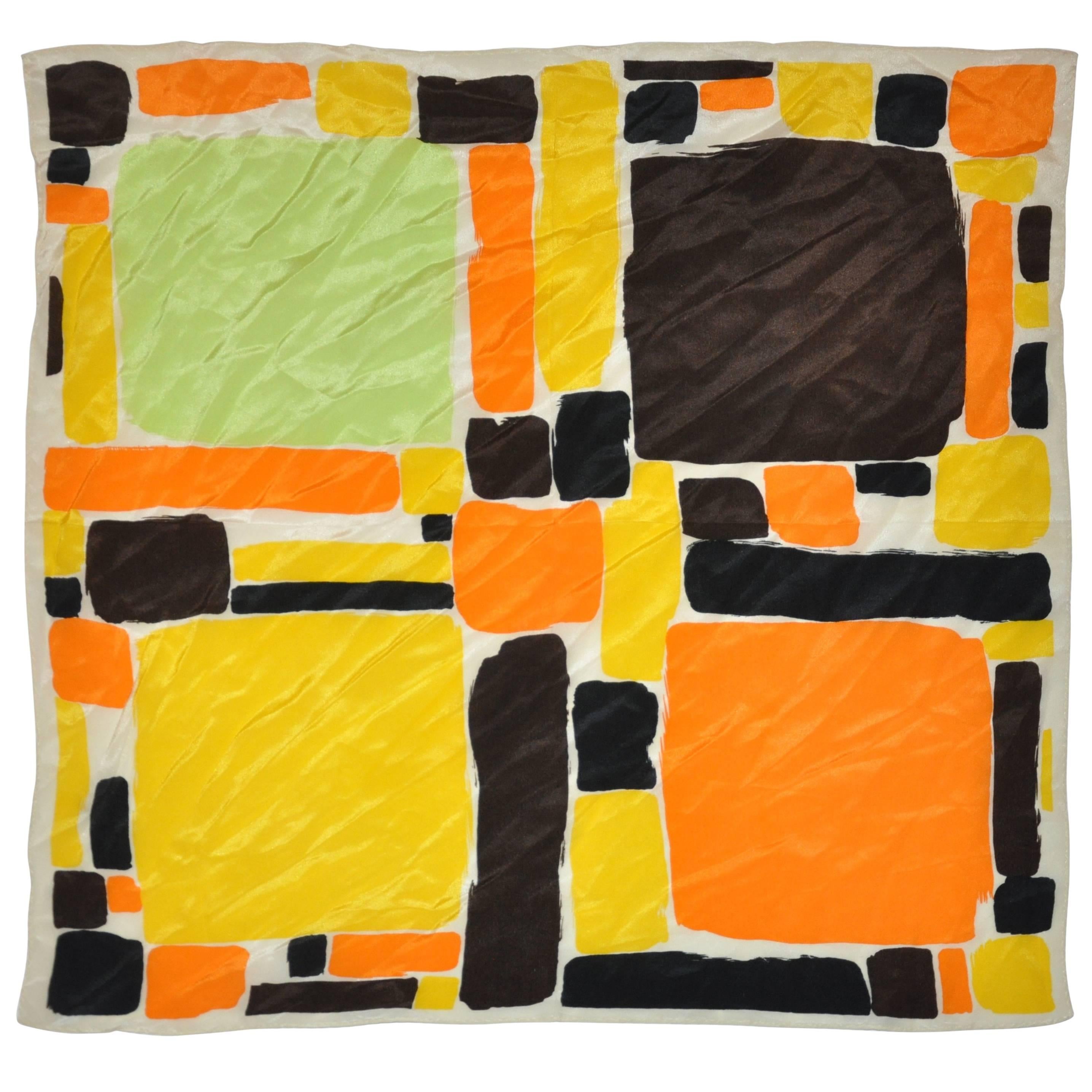 "Large Yellow Blocks" Silk Scarf