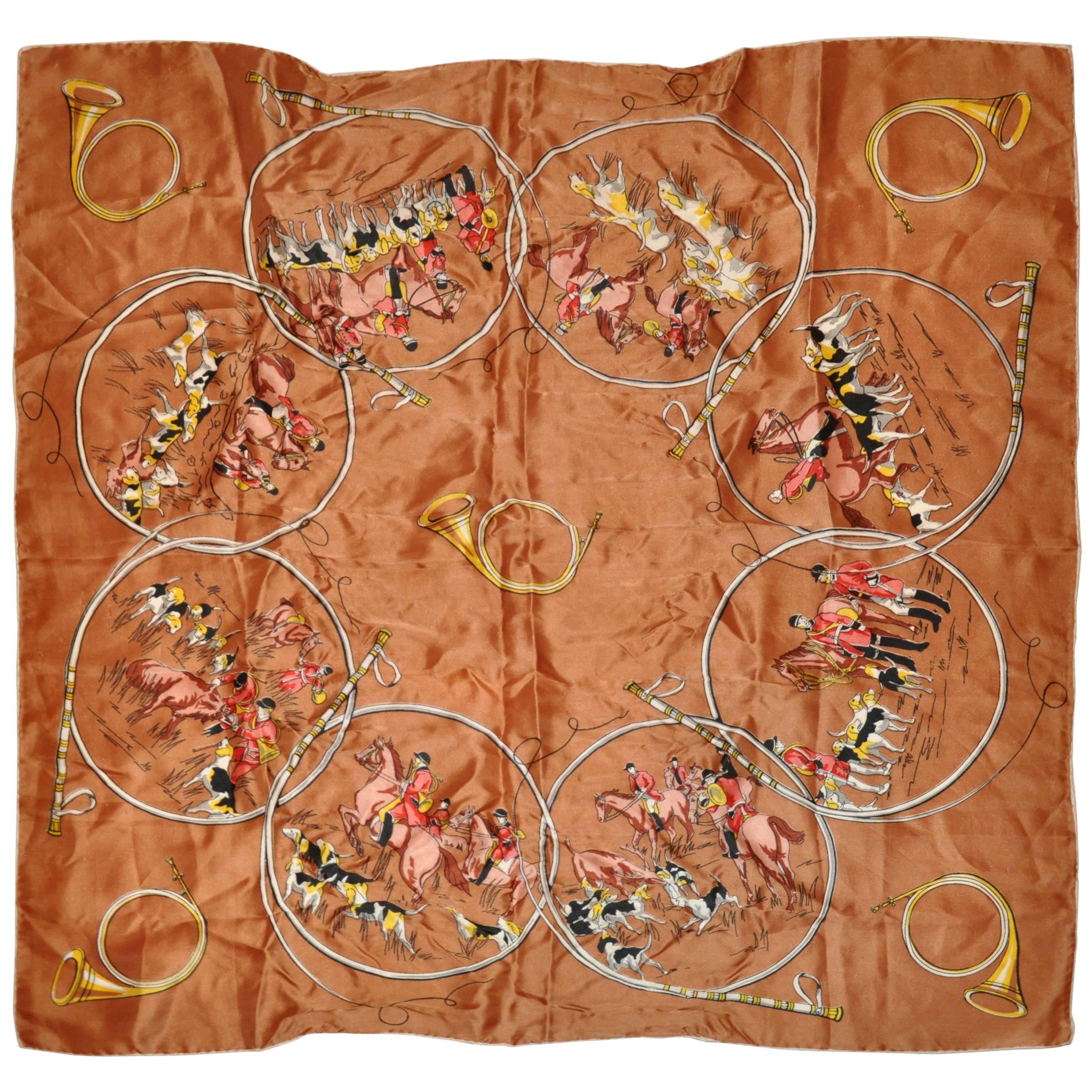 "Fox Hunting & French Horns" Silk Scarf For Sale