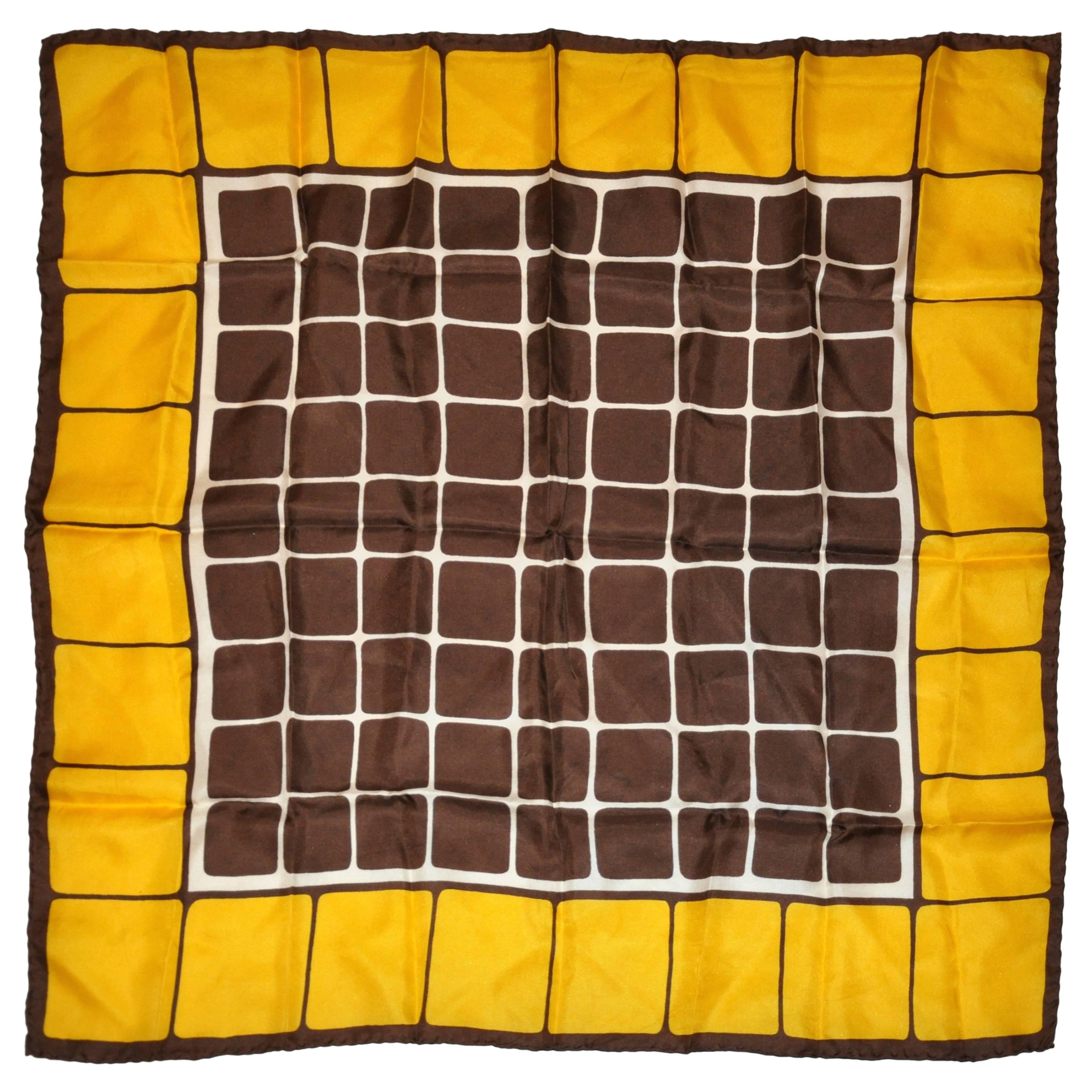Symphony "Yellow & Brown Color-Block" Silk Scarf For Sale
