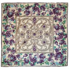 "Plum Floral & Jewels" Silk Scarf