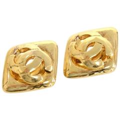 Chanel Gold Tone CC Logo Earrings