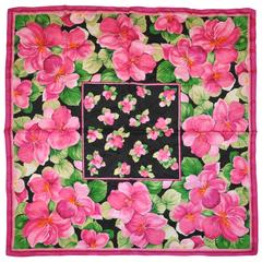 Retro Adrienne Vittadini "Burst of Fuchsia Flowers" Silk Scarf