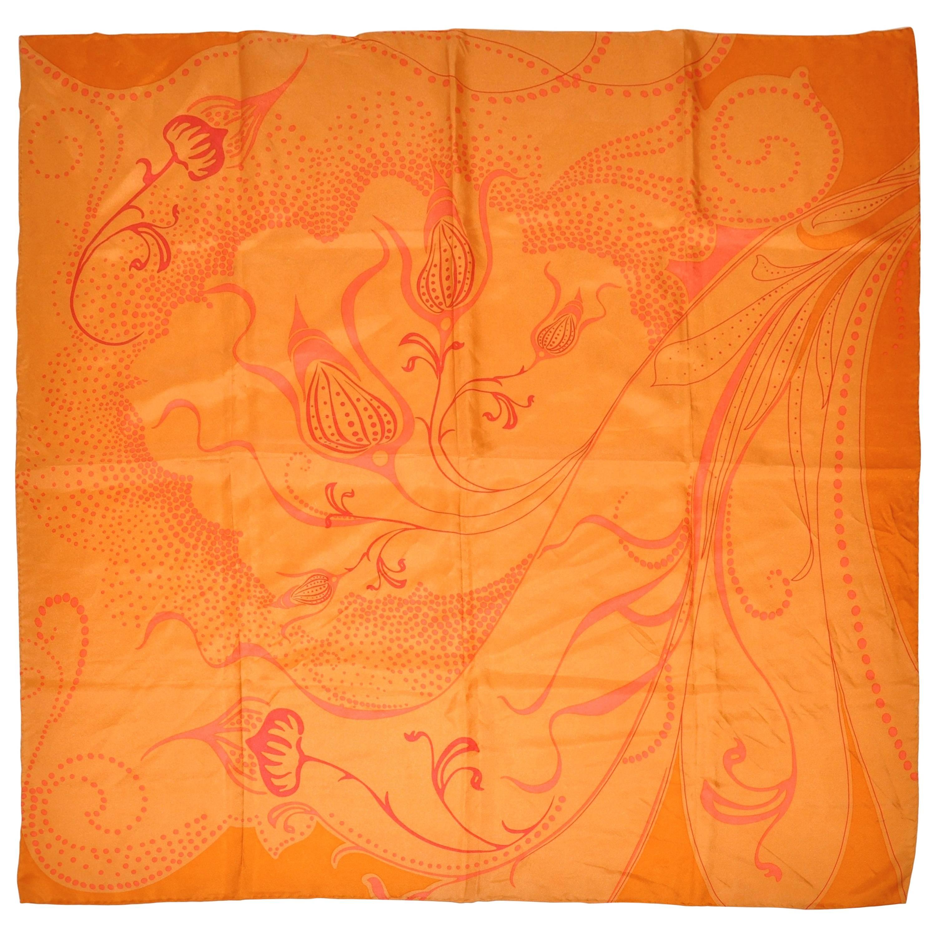 Warm Tangerine with "Orange Swirls" Silk Scarf For Sale