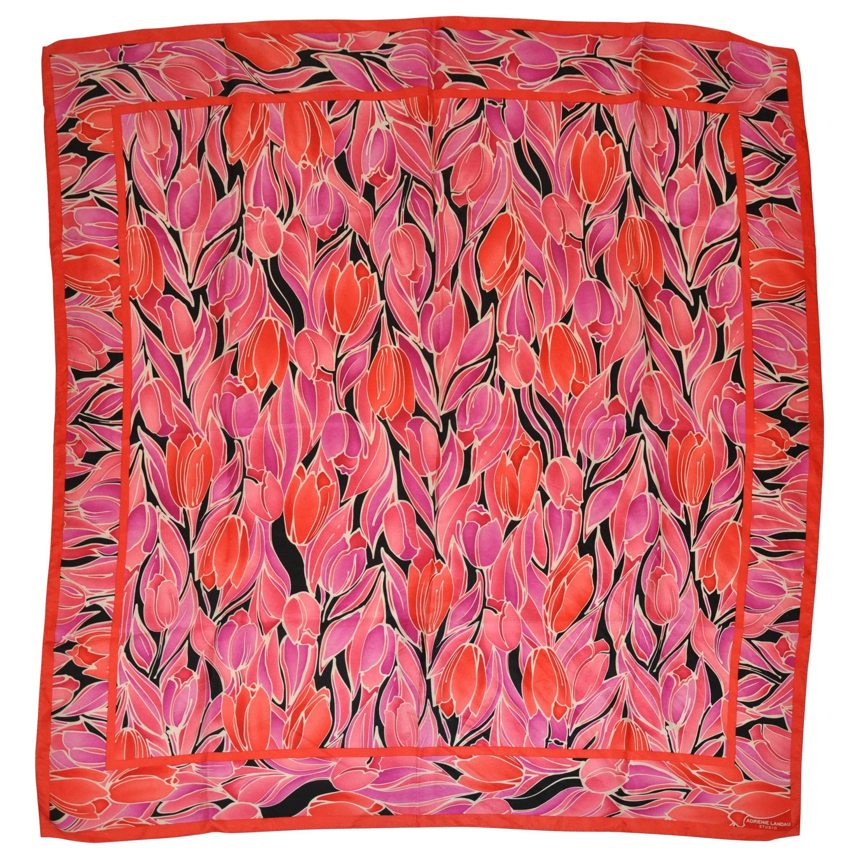 Adrienne Landau Rose Border with "Collection of Tulips" Silk Scarf For Sale