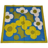 Vera Vera-Schal mit türkisfarbenen und olivfarbenen Blumen und Oliven-Bordüren, 1960er Jahre
