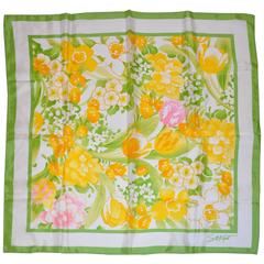 S. N. Kent Lime Border with Yellow & White Floral Center Scarf