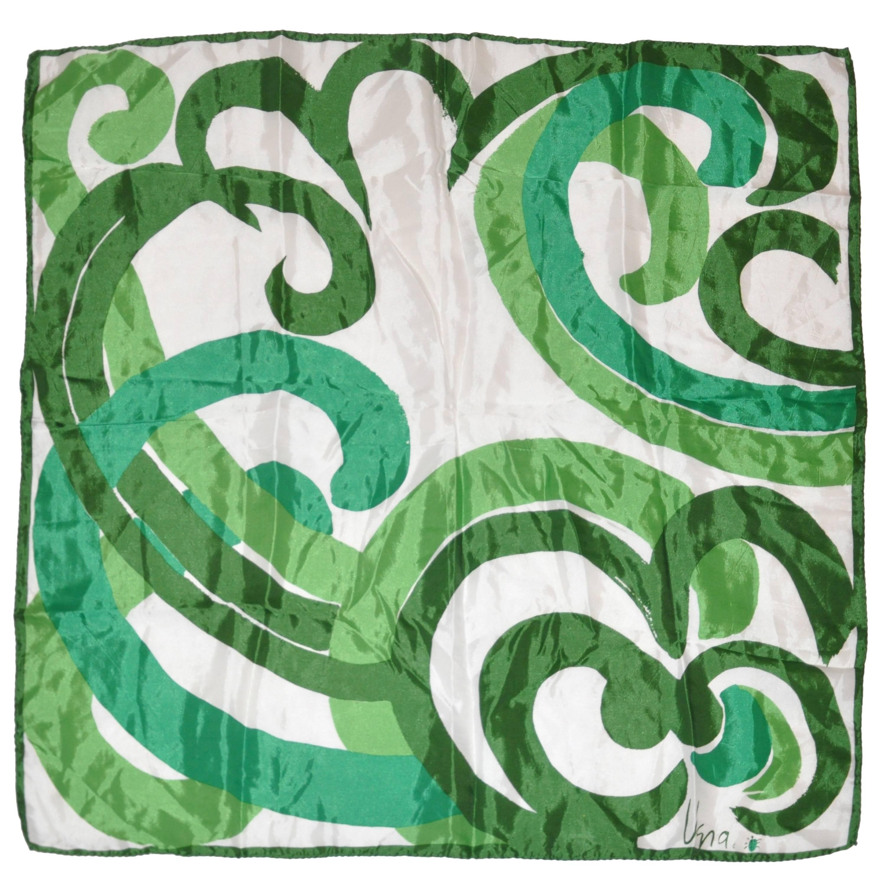 Vera Bordures vertes vives et audacieuses avec écharpe centrale en soie « tourbillonnante » en vente
