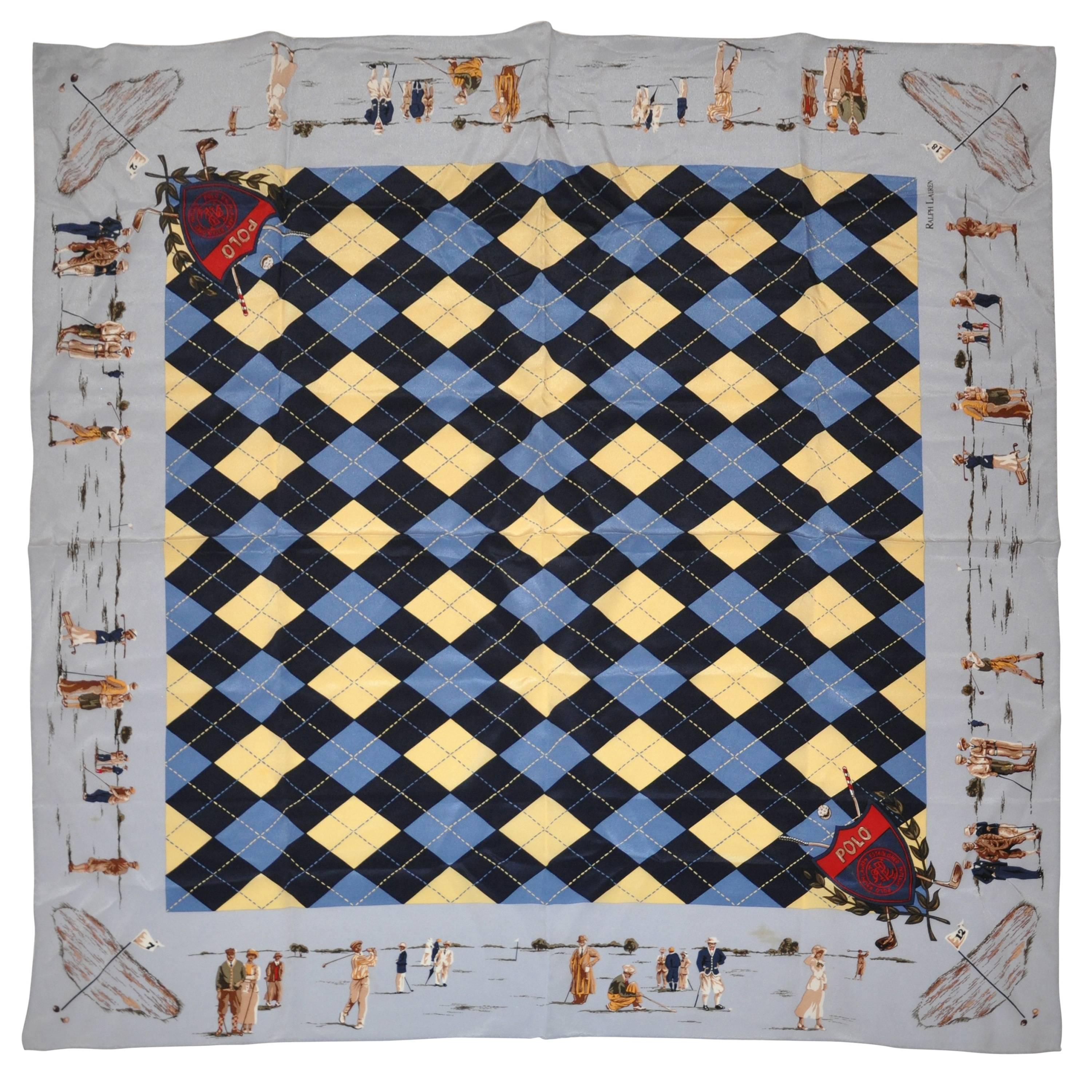 Ralph Lauren "Let's Play Golf" Detailed Silk Scarf For Sale