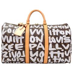 Louis Vuitton Keepall 50 Gray Graffiti Monogram Canvas Duffle Travel Bag