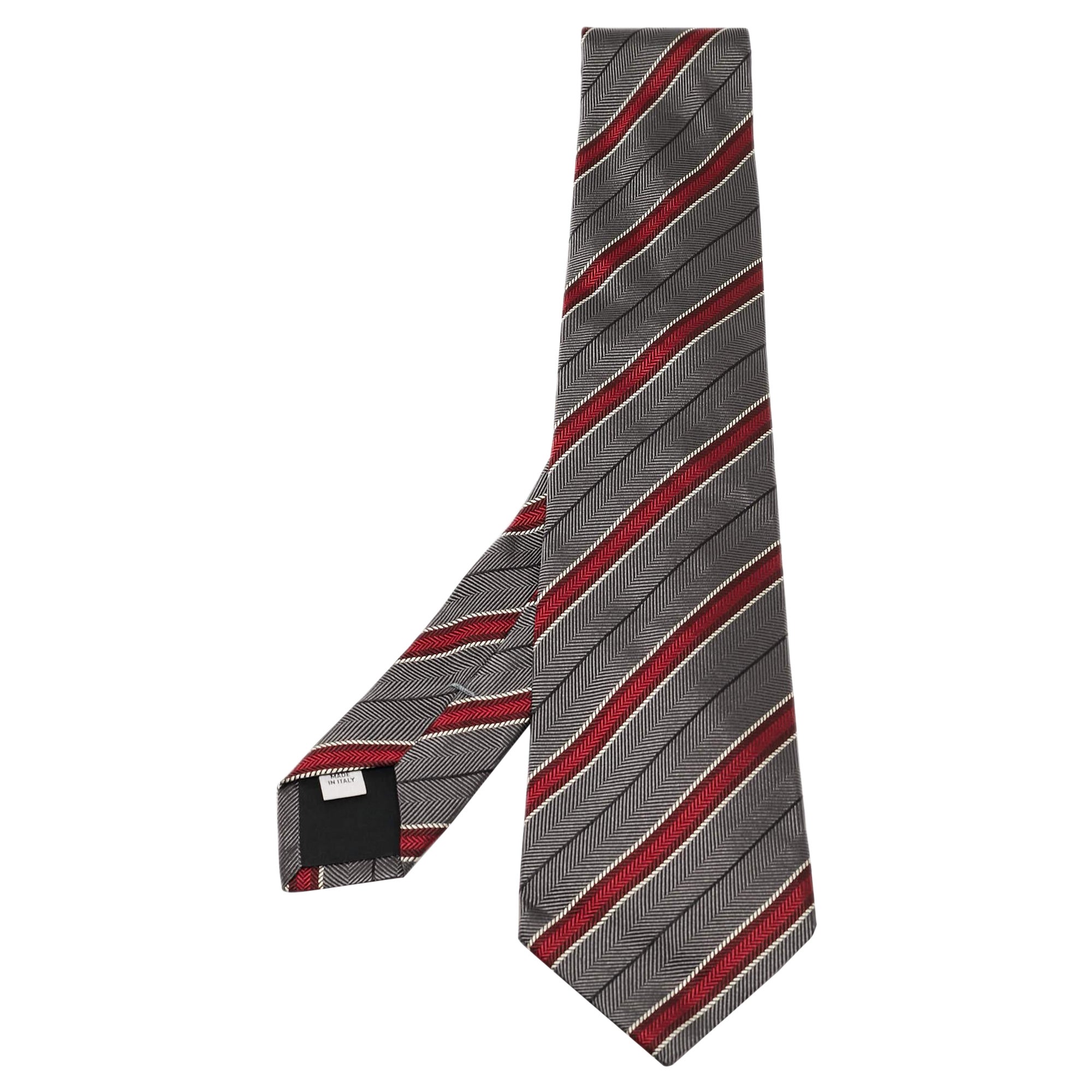 Valentino Grey Contrast Diagonal Striped Silk Tie
