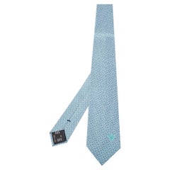 Versace Blue Geometric Pattern Jacquard Silk Tie