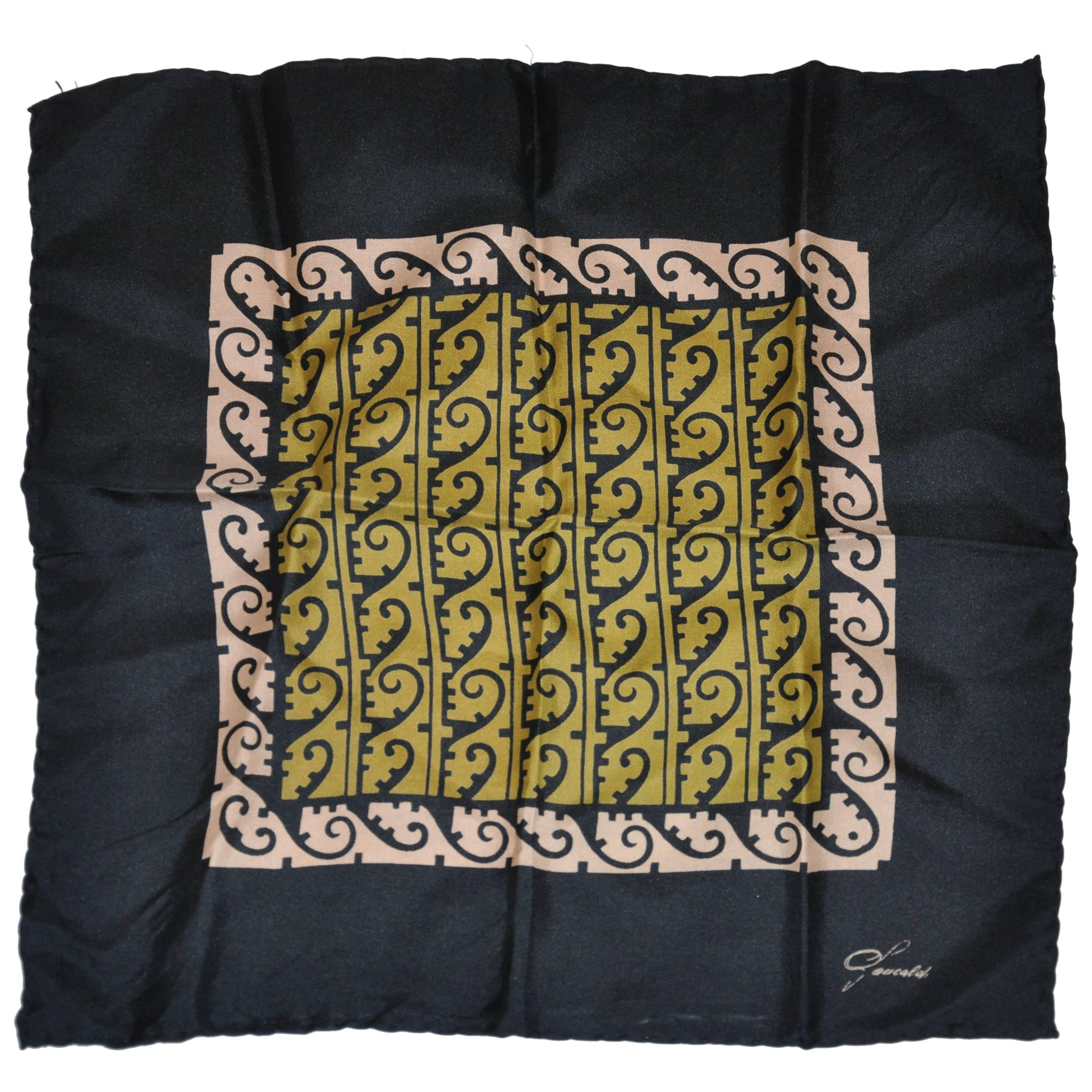 Gaucold Hand-Painted "Black Border & Coffee & Black Center" Handkerchief For Sale