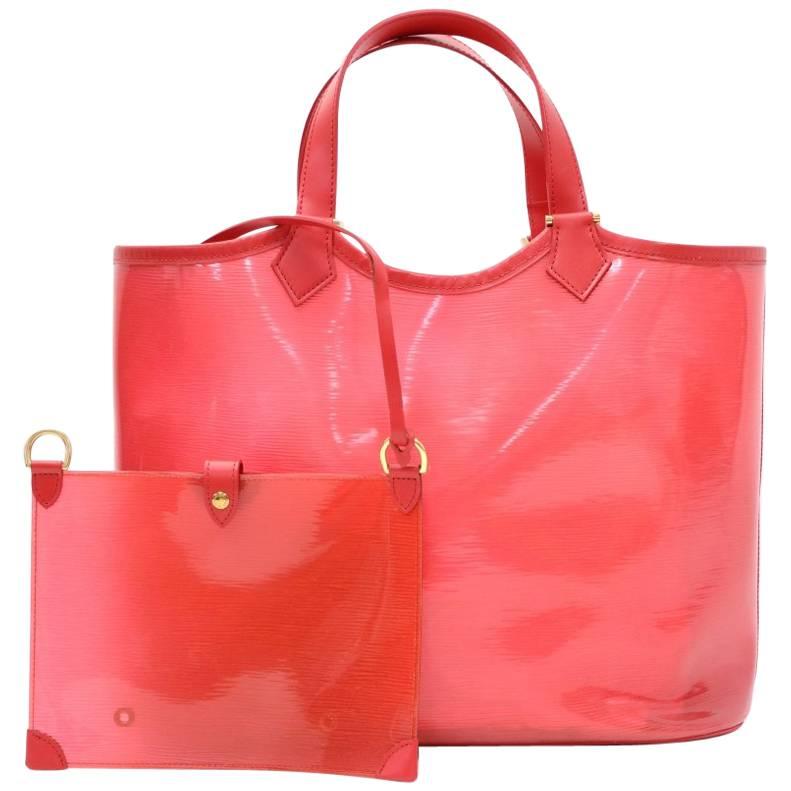 Louis Vuitton Plague Lagoon MM Red Vinyl Beach Tote Hand Bag