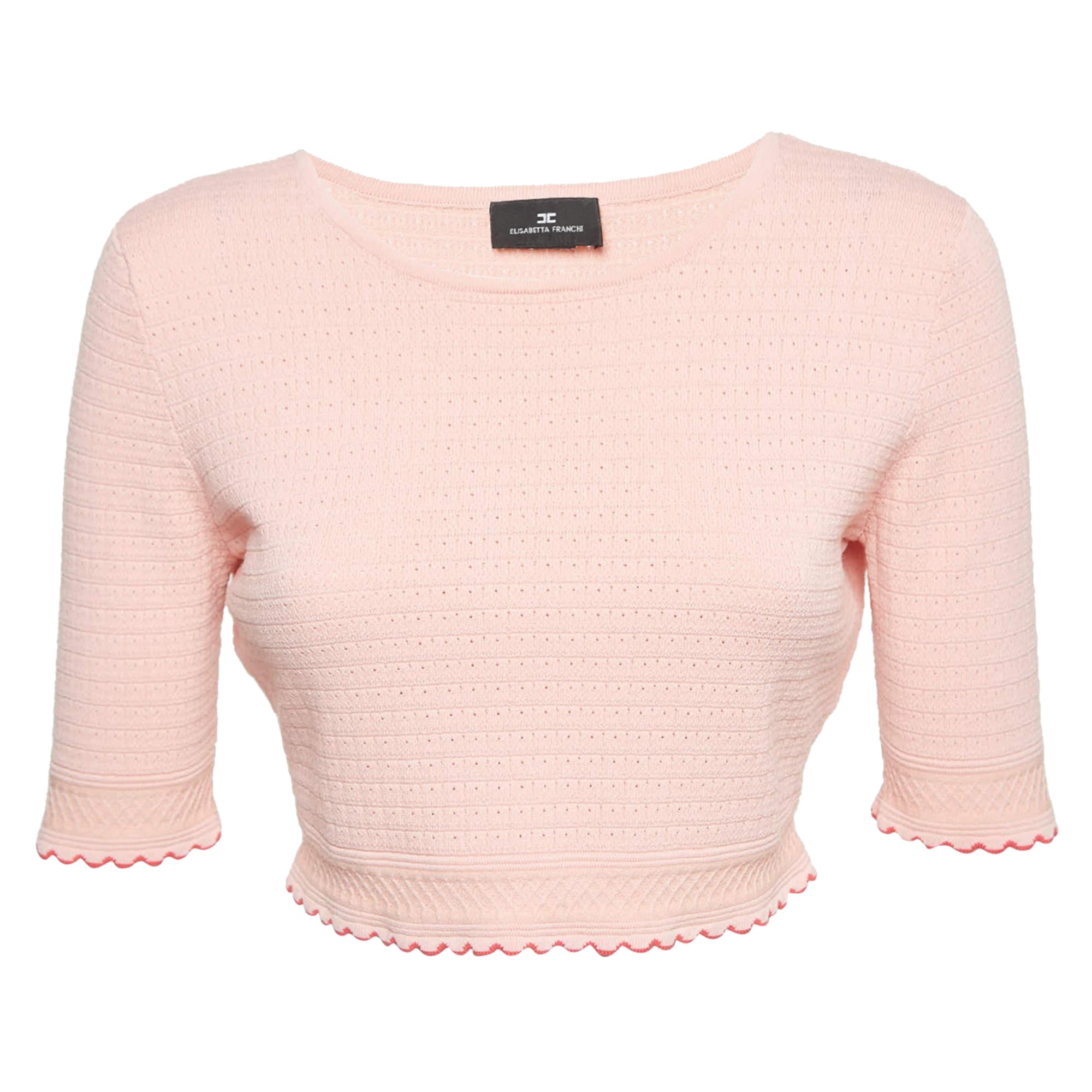 Elisabetta Franchi Pink Textured Knit Sweater Top L