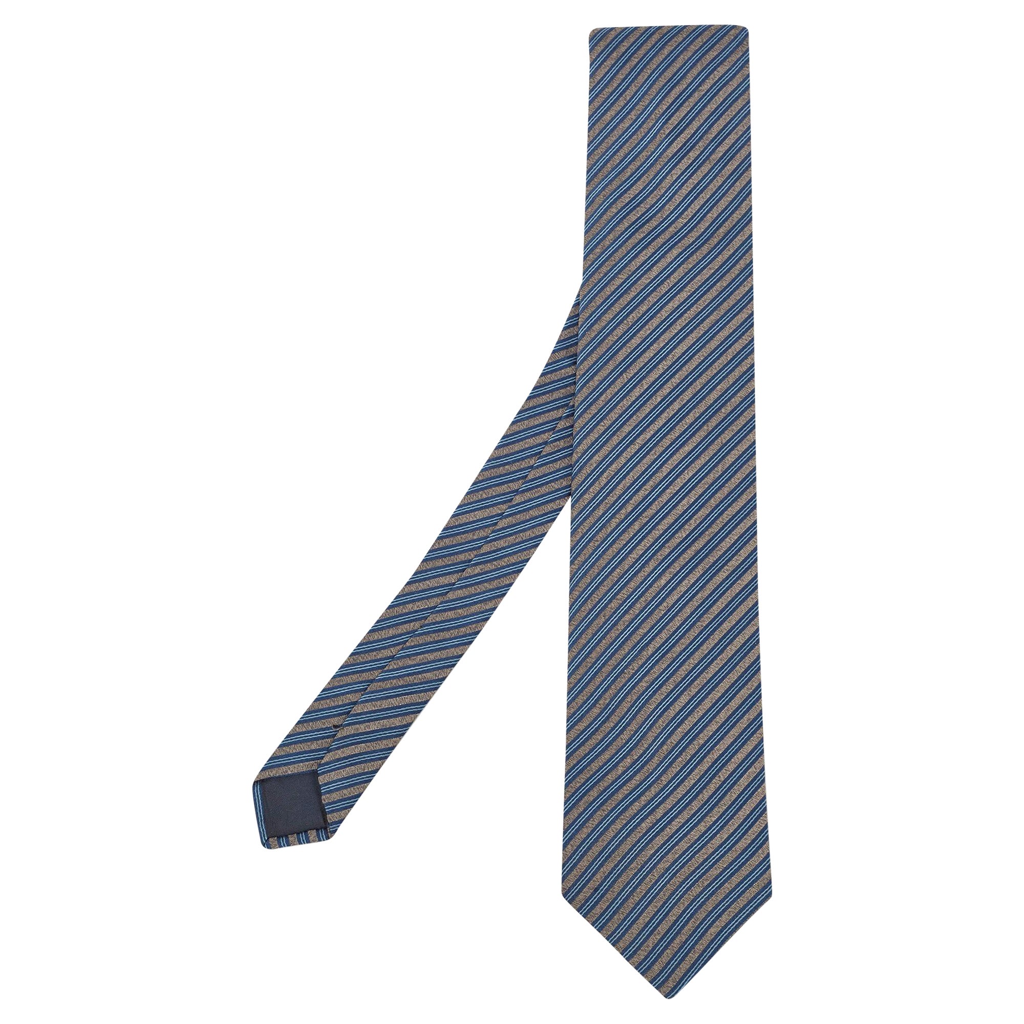 Cravate Lanvin grise/bleu à rayures diagonales