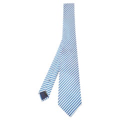 Ermenegildo Zegna White/Blue Striped Silk Satin Tie