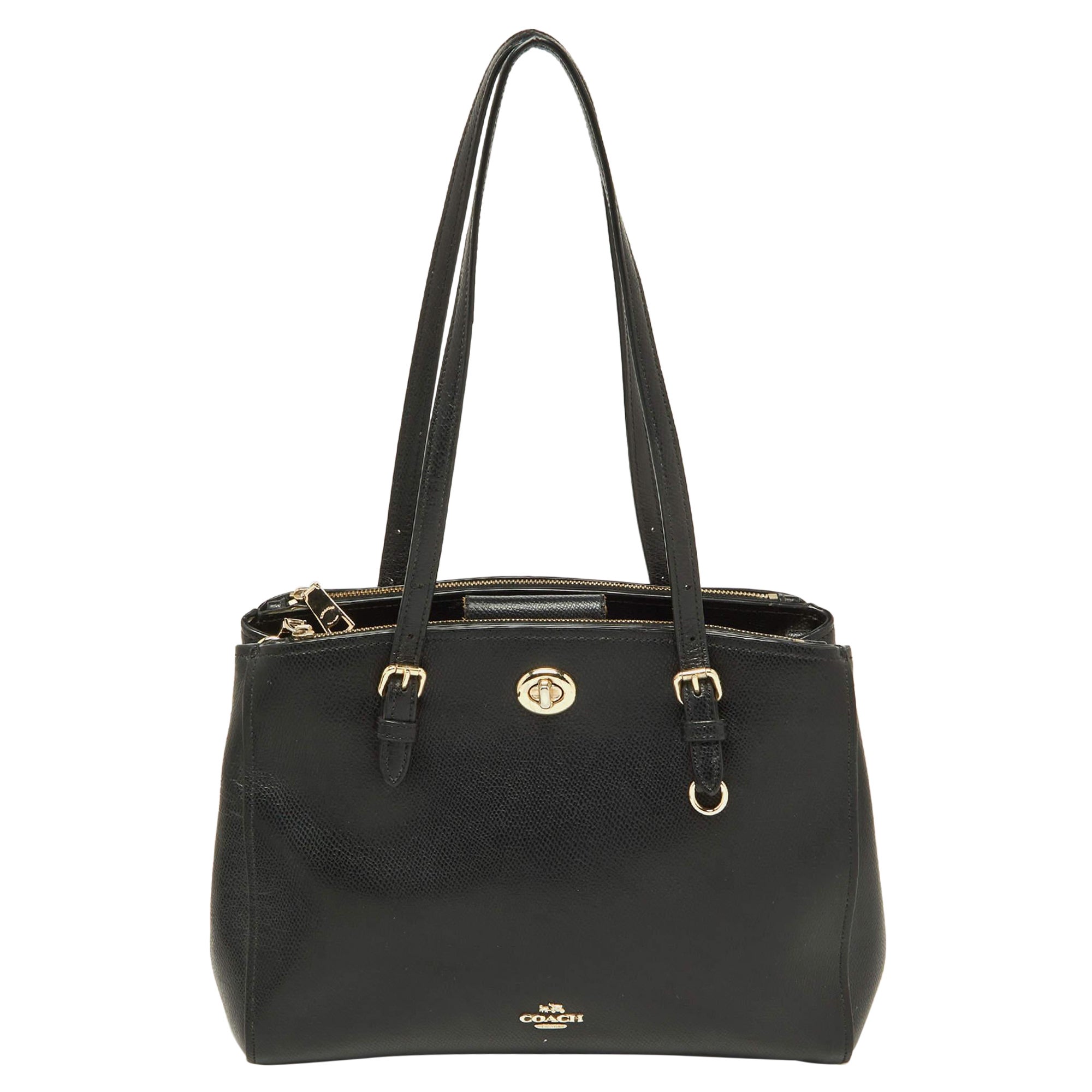 Cartera Coach de piel negra Turnlock Carryall 29 en venta