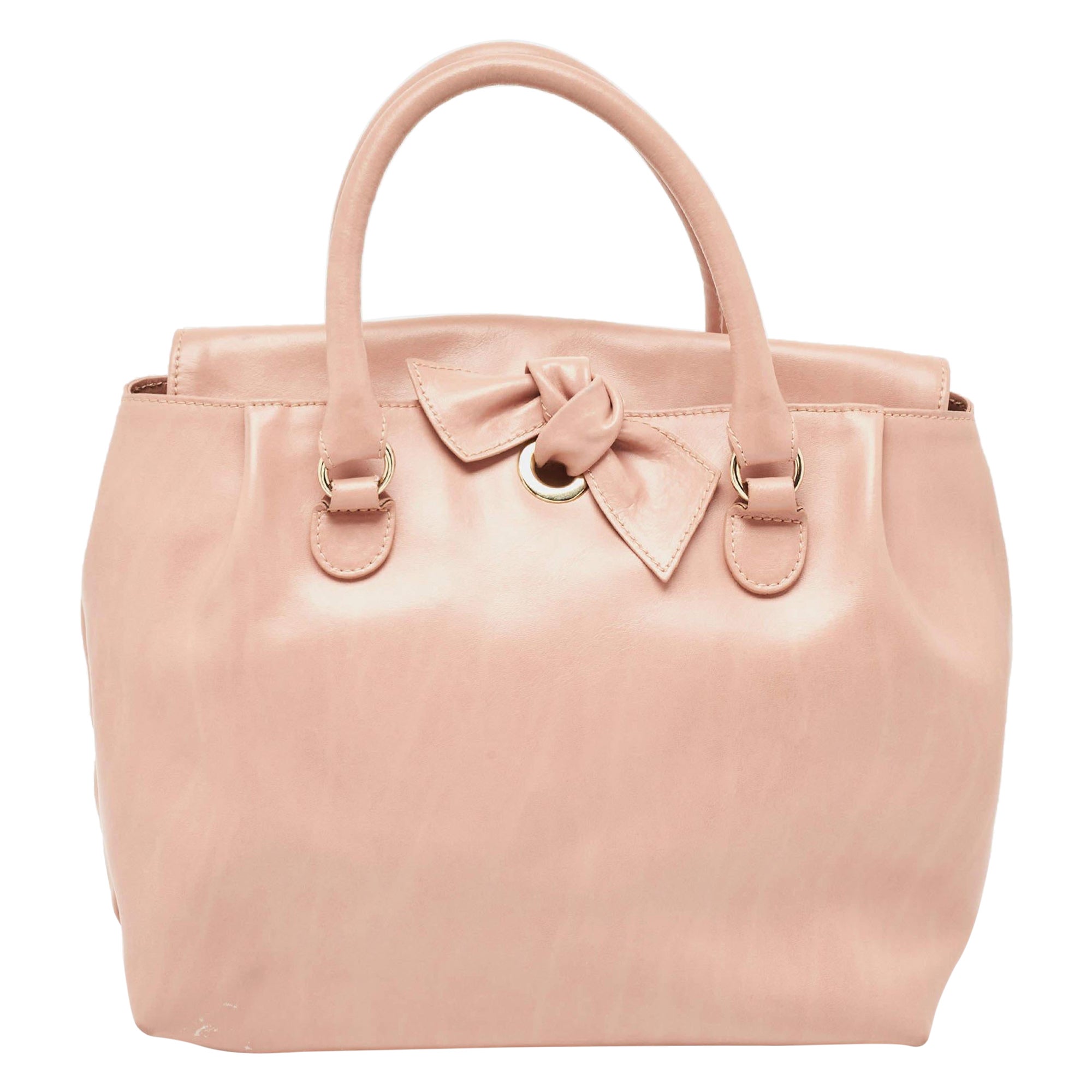 RED Valentino Old Rose Leather Bow Tote For Sale