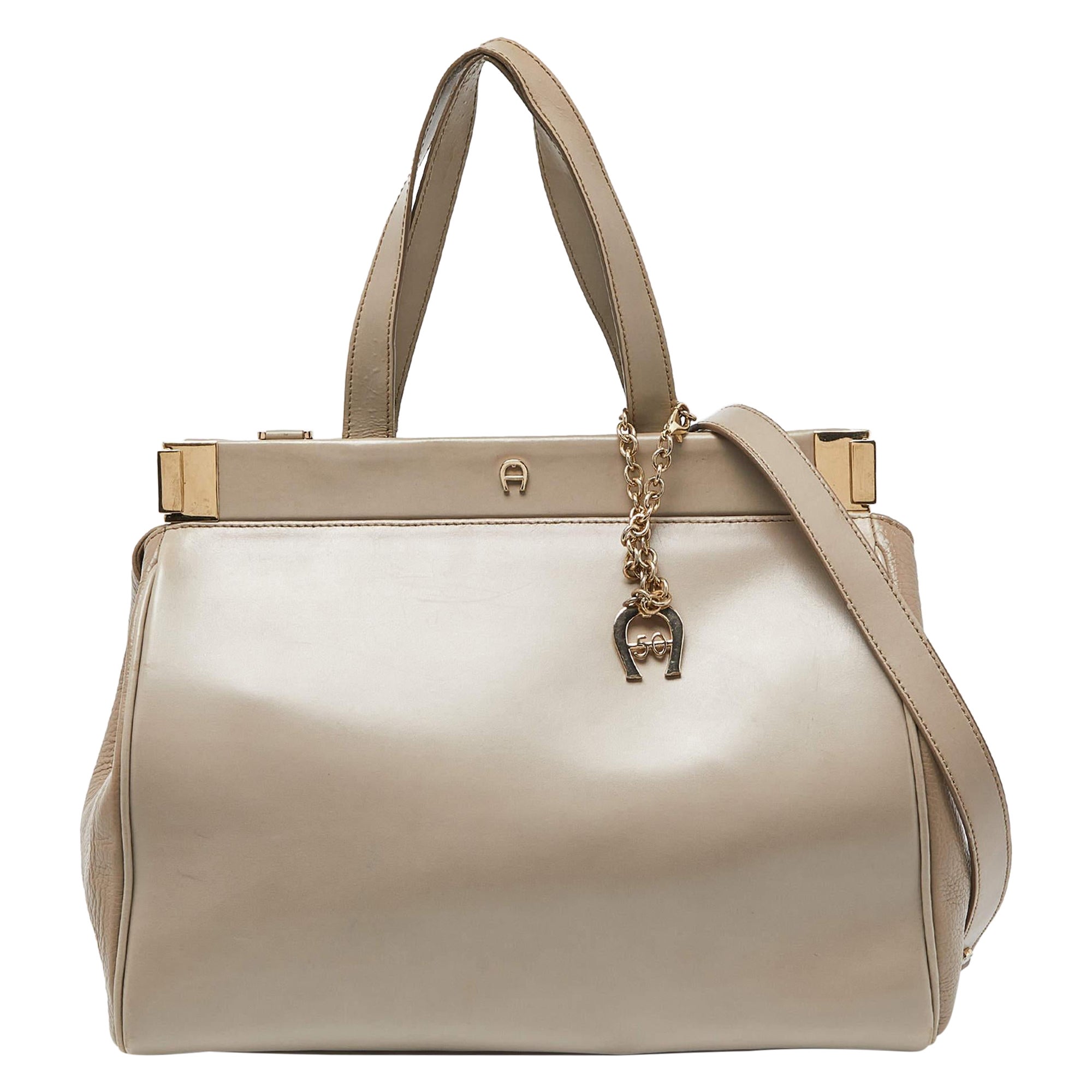 Aigner Beige Leather Frame Tote For Sale