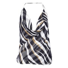 Valentino - Top à bretelles croisées en soie imprimée, blanc/noir M