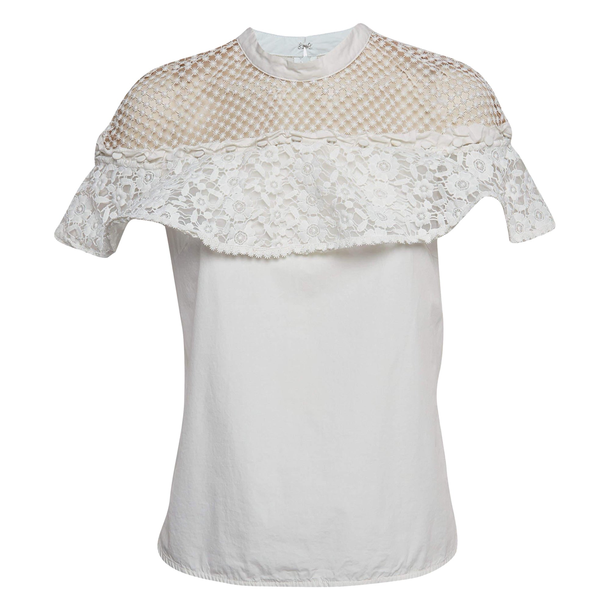 Self Portrait White Guipure Lace Detachable Yoke and Cotton Hudson Top M For Sale