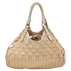 Cole Haan Beige/Gold Woven Canvas and Leather Satchel