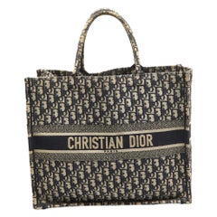 Dior Navy Blue Oblique Embroidered Canvas Large Book Tote