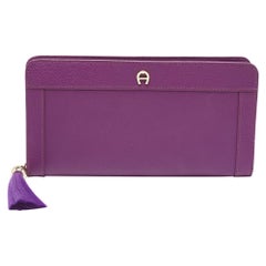 Aigner Lila Leder Cavallina Portemonnaie mit Quaste Kontinental