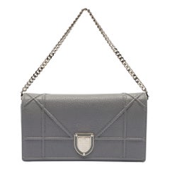 Dior Grey Leather Diorama Wallet on Chain