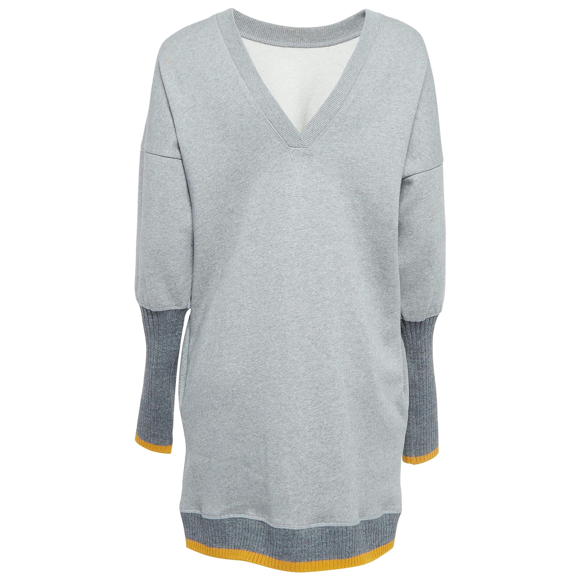Victoria Victoria Beckham - Vestito in cotone grigio con dettaglio a costine - S