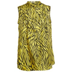 Etro Yellow Leaf Printed Silk Sleeveless Top M