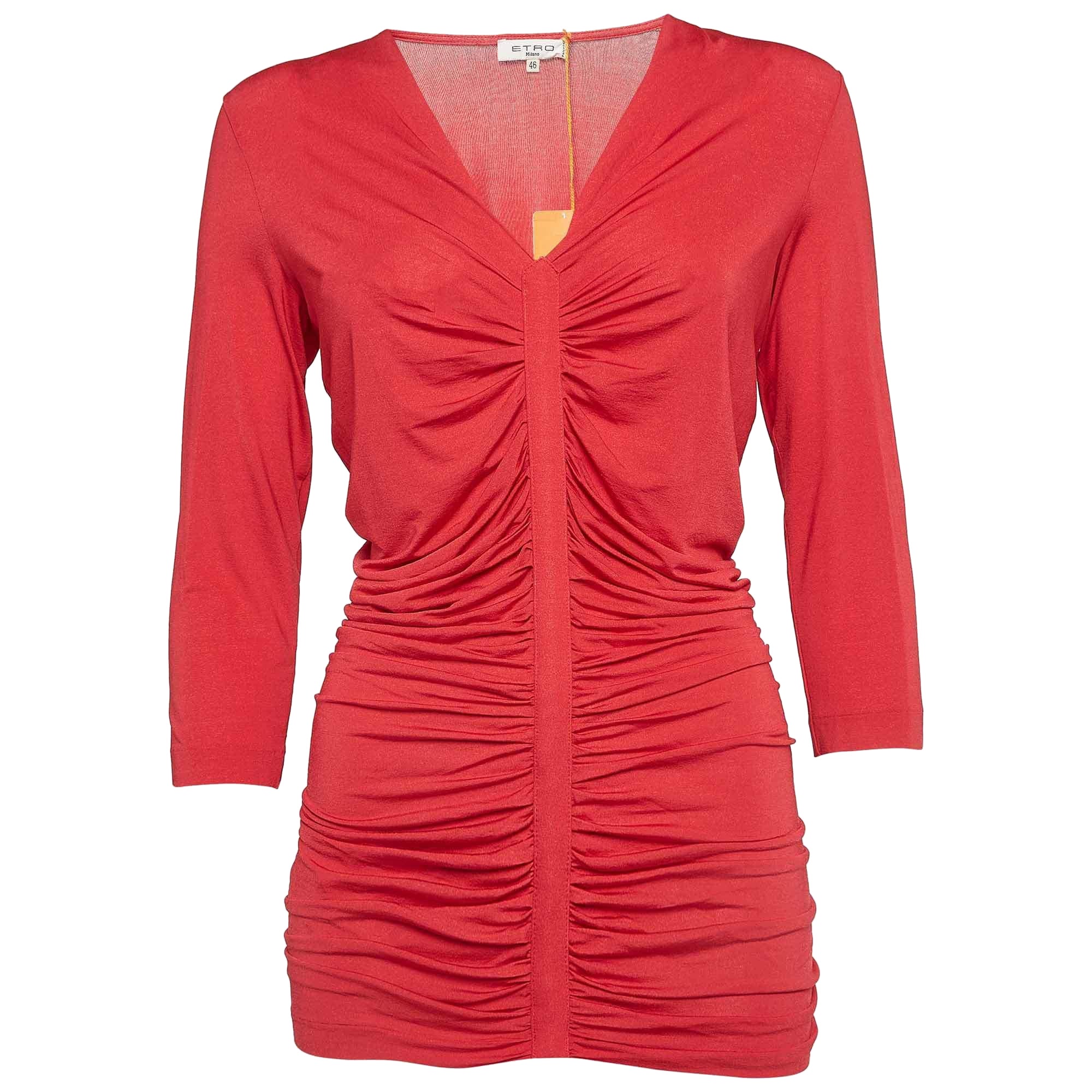 Etro Red Jersey Ruched Long Sleeve Top L For Sale