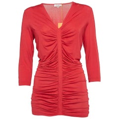 Etro Red Jersey Ruched Long Sleeve Top L