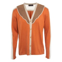 Etro Orange Faux Suede Trim Knit Panel Detail Button Front Cardigan XXL