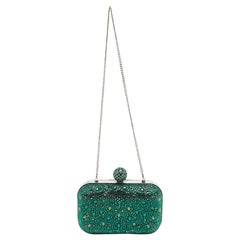 Jimmy Choo Emerald Suede Crystal Embellished Cloud Chain Clutch