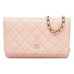 Chanel Peach Quilted Caviar Leather CC Flap Wallet on Chain