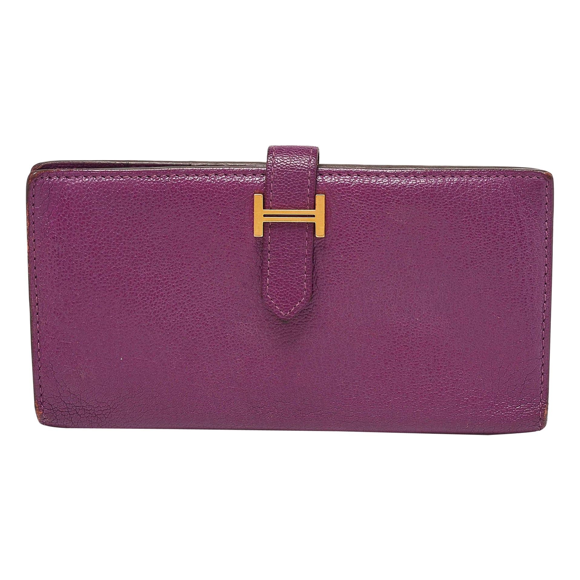 Hermes Portefeuille à gousset en cuir Mysore Anémone Chevre