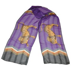 Kenzo "Pair of Tigers" Silk Chiffon Rectangle Scarf