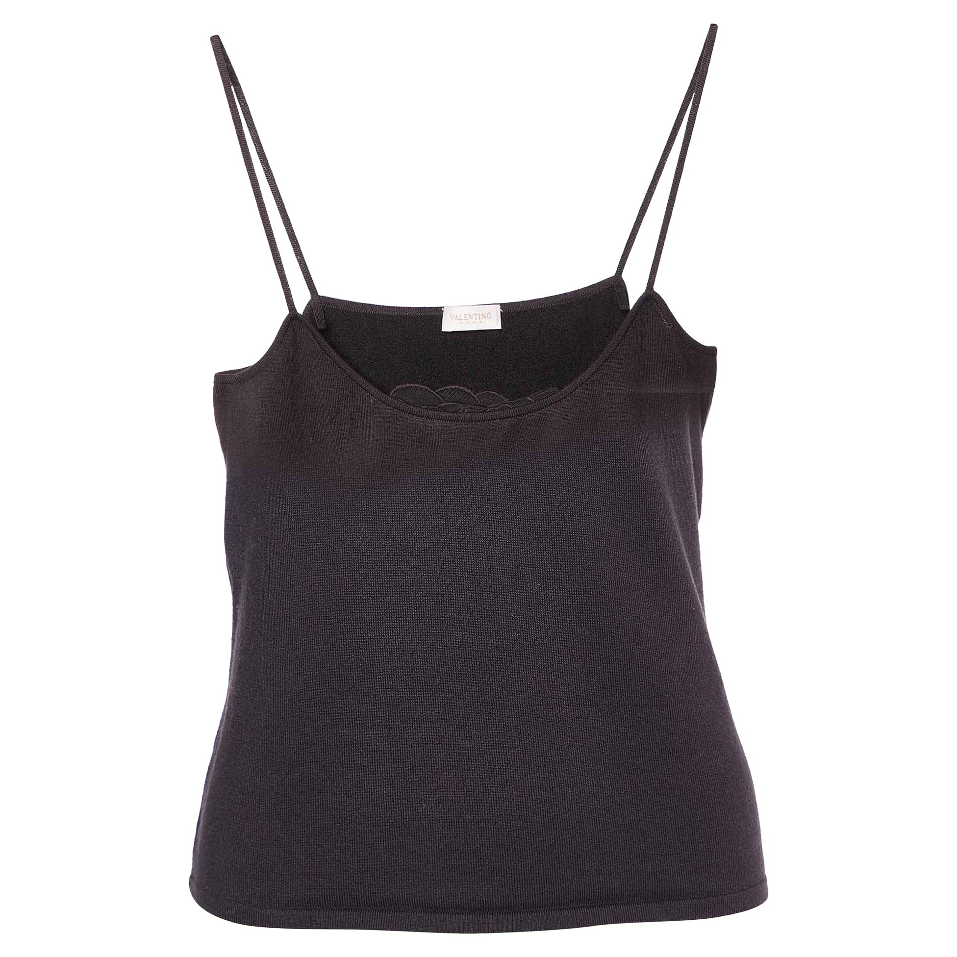 Valentino Vintage Brown Jersey Lace Trim Camisole Top L For Sale