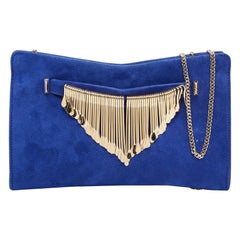 Jimmy Choo Blue Alcantara Fringe Bracelet Venus Chain Clutch