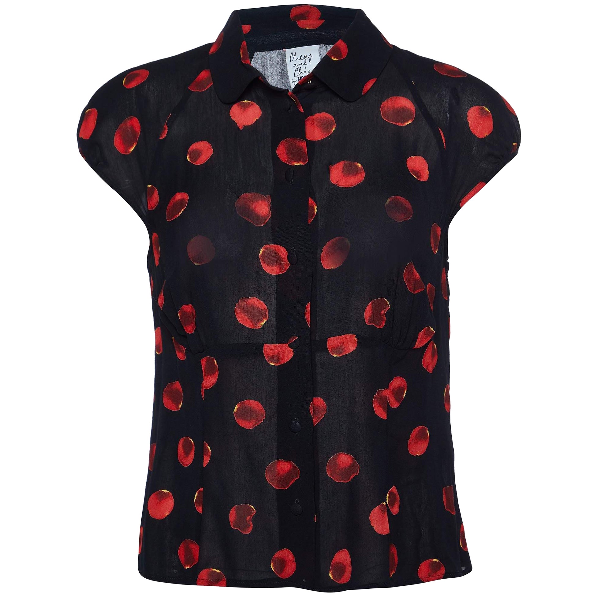 Moschino Cheap and Chic Top negro de crepé estampado con botones delanteros L