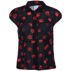 Moschino Cheap and Chic Black Printed Crepe Button Front Top L