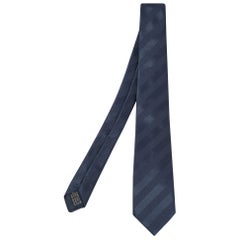 Lanvin Midnight Blue Diagonal Stripe Pattern Silk Tie