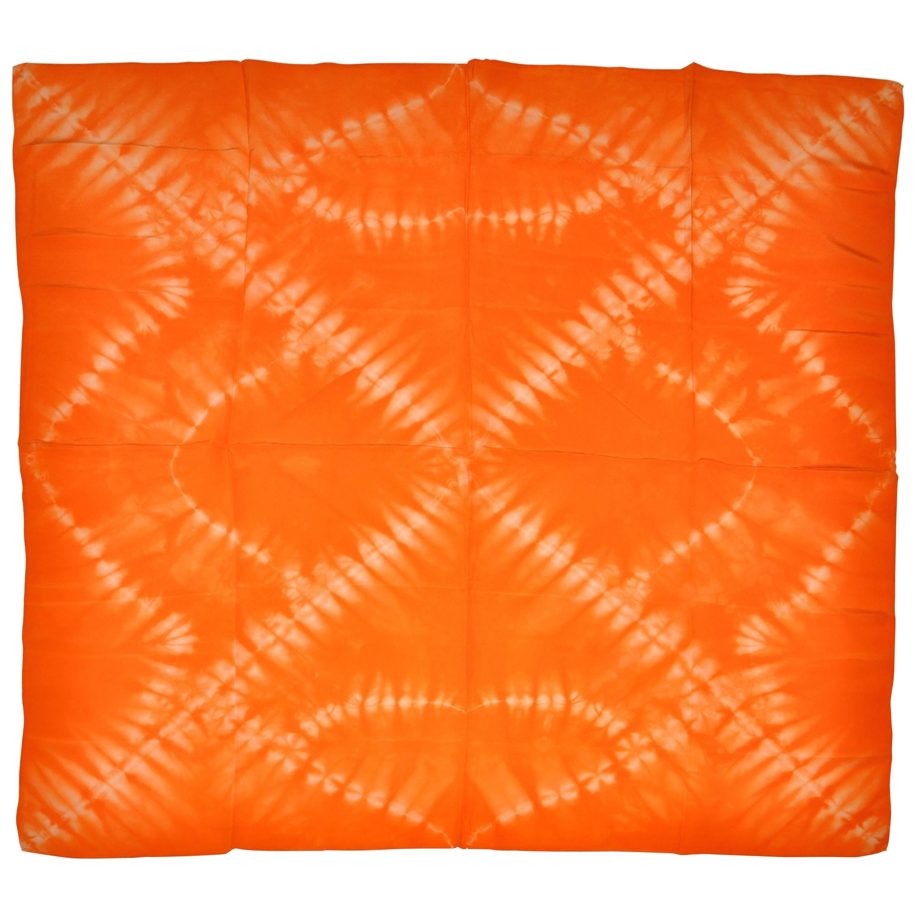 Large Bold Tangerine & White "Tie-Dye" Silk Scarf For Sale