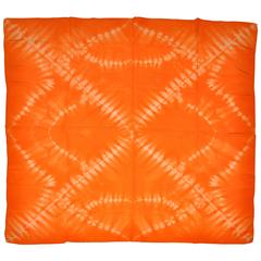 Vintage Large Bold Tangerine & White "Tie-Dye" Silk Scarf