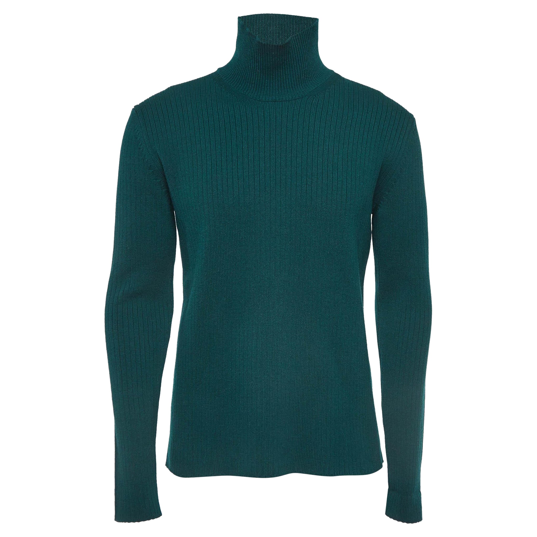 Bottega Veneta Green Rib Knit Turtleneck Pullover M