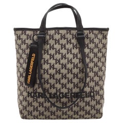Karl Lagerfeld Toile jacquard noire/grise et cuir K/Monogram Fourre-tout
