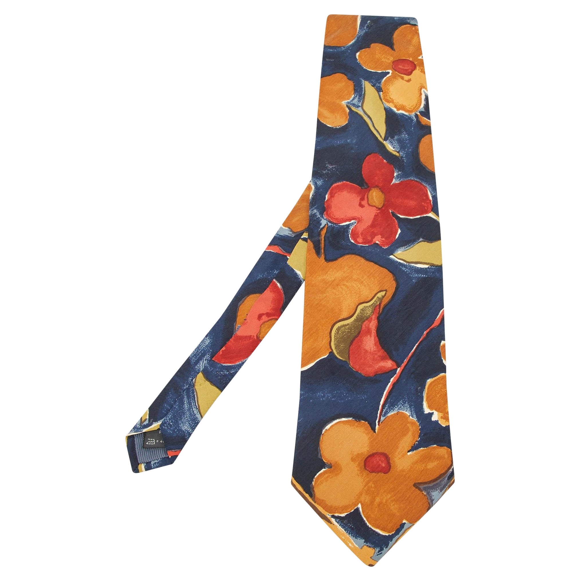 Cravatta tradizionale in seta con stampa floreale blu navy di Ermenegildo Zegna